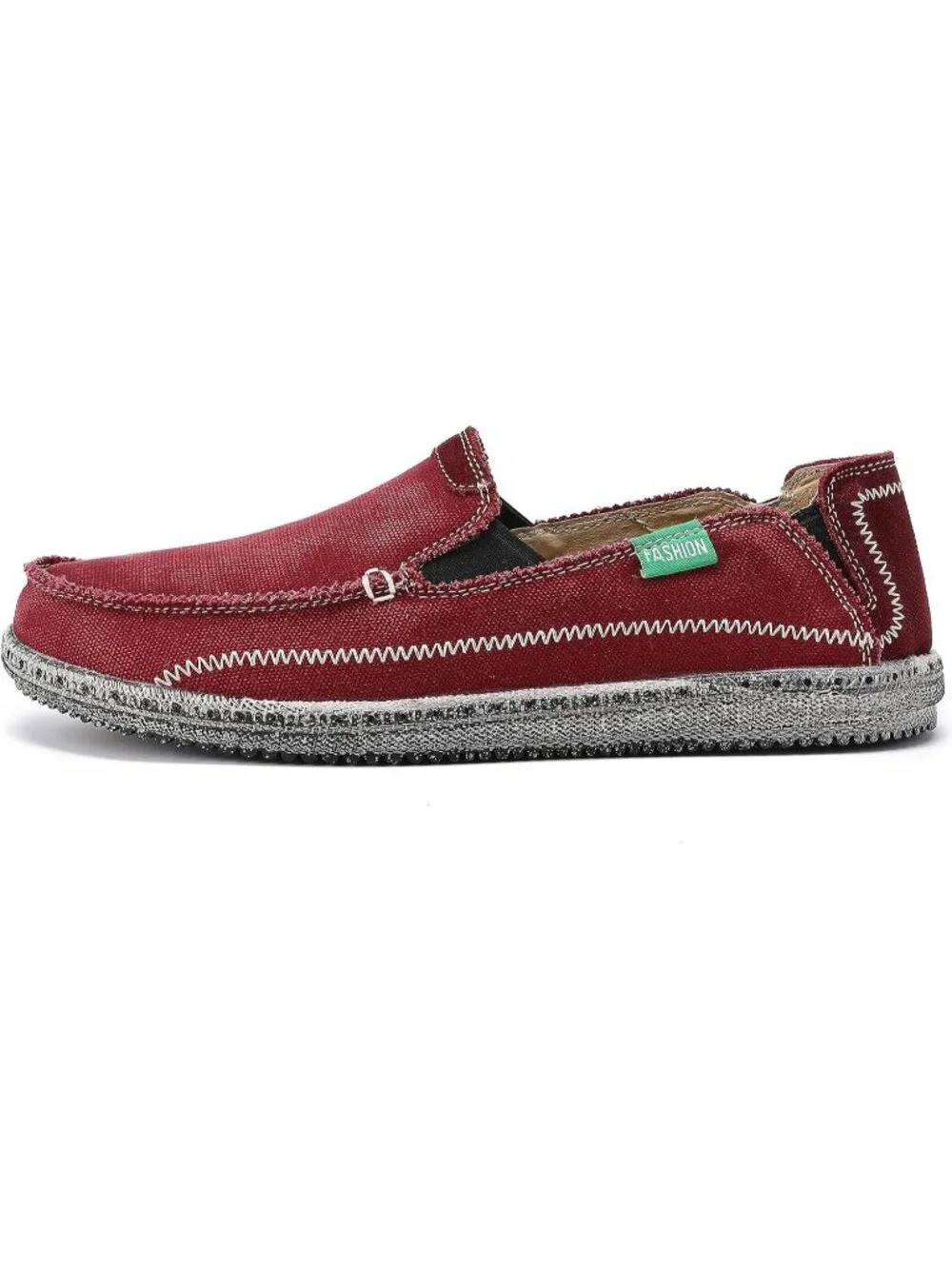 VILOCY Men's Wine Red Rubber Canvas Slip On Loafers Vintage Flat Casual Shoes